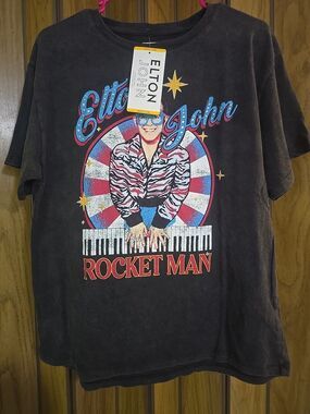 Elton John Rocket Man Ladie's T-Shirt Medium M  Official Merch Rhinestones bling